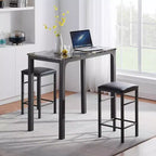 VECELO Ensemble de 3 pièces table et chaises de bar hauteur comptoir, Table de salle à manger rectangulaire pour 2 avec chaises en cuir PU et plateau en marbre