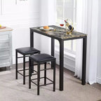 VECELO Ensemble de 3 pièces table et chaises de bar hauteur comptoir, Table de salle à manger rectangulaire pour 2 avec chaises en cuir PU et plateau en marbre