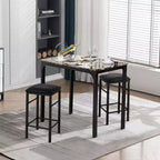 VECELO Ensemble de 3 pièces table et chaises de bar hauteur comptoir, Table de salle à manger rectangulaire pour 2 avec chaises en cuir PU et plateau en marbre