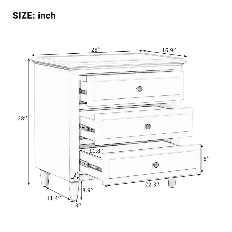 Whisen 28 Table de Chevet Moderne Minimaliste à 3 Tiroirs, Rangement, Cabinet en Bois, Table d'Appoint de Canapé