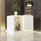 Famapy White Corner Reception Desk Display Counter Table with Tempered Glass