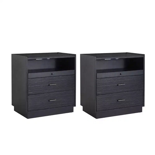 Alcide end table with USB and LED Light Set of 2| ART OF LIVING DESIGNS-BLACK