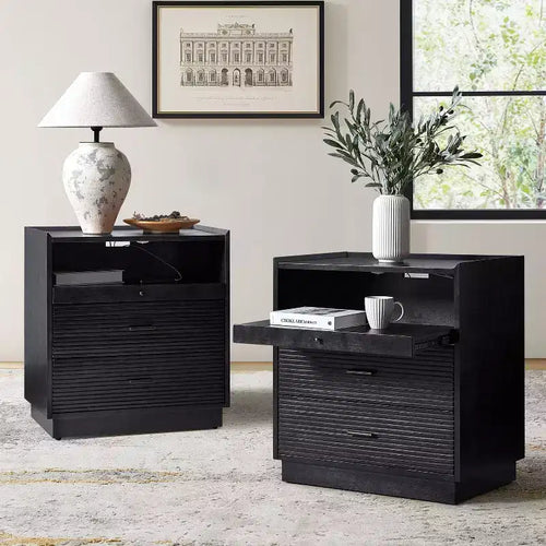 Table d'appoint Alcide avec USB et lumière LED lot de 2 | ART OF LIVING DESIGNS-NOIR