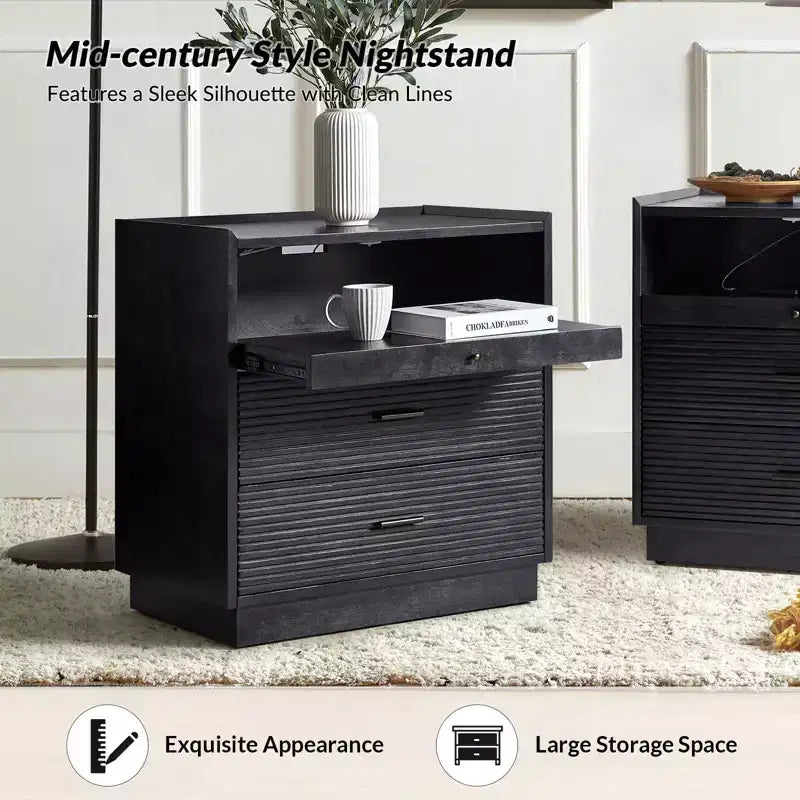 Table d'appoint Alcide avec USB et lumière LED lot de 2 | ART OF LIVING DESIGNS-NOIR