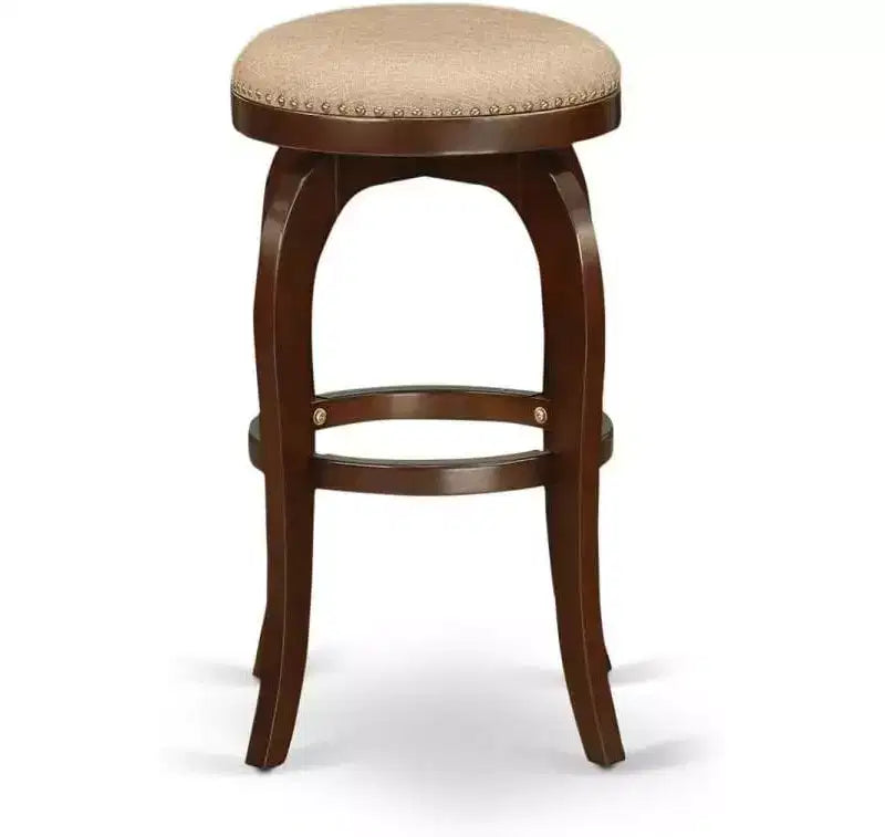 HomeStock Tabouret de bar de comptoir rond sans dossier en bois, 76 cm de hauteur, finition marron, avec revêtement en similicuir
