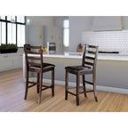 HomeStock 24 in.H Brown Finish Mid Back Wooden Counter Barstool in Rectangle Shape with Faux Leather Upholstered