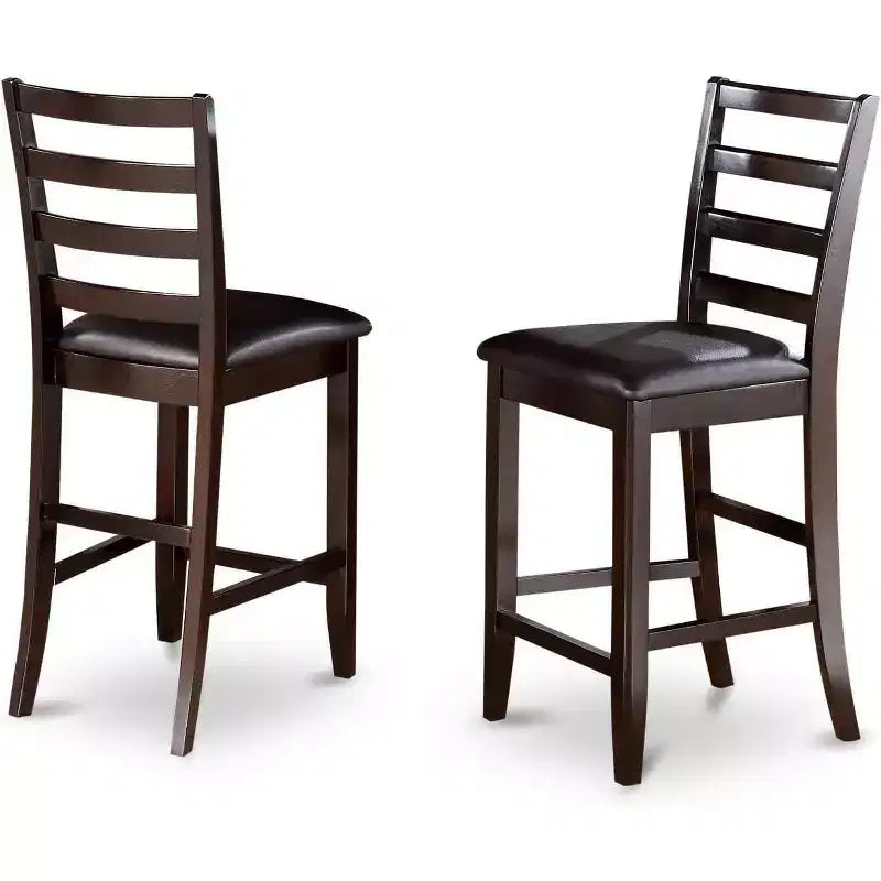 HomeStock Tabouret de bar de comptoir en bois, hauteur 61 cm, finition marron, dossier mi-hauteur, forme rectangulaire, avec revêtement en similicuir