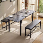 Ensemble table de cuisine extensible 3 pièces VECELO 63" avec bancs, salle à manger moderne pour 8/6/4 personnes, noir/marron/blanc
