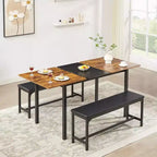 Ensemble table de cuisine extensible 3 pièces VECELO 63" avec bancs, salle à manger moderne pour 8/6/4 personnes, noir/marron/blanc