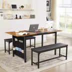 Ensemble table de cuisine extensible 3 pièces VECELO 63" avec bancs, salle à manger moderne pour 8/6/4 personnes, noir/marron/blanc
