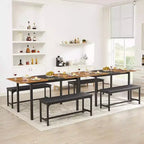 Ensemble table de cuisine extensible 3 pièces VECELO 63" avec bancs, salle à manger moderne pour 8/6/4 personnes, noir/marron/blanc