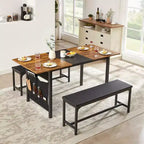 Ensemble table de cuisine extensible 3 pièces VECELO 63" avec bancs, salle à manger moderne pour 8/6/4 personnes, noir/marron/blanc