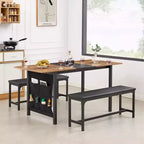 Ensemble table de cuisine extensible 3 pièces VECELO 63" avec bancs, salle à manger moderne pour 8/6/4 personnes, noir/marron/blanc