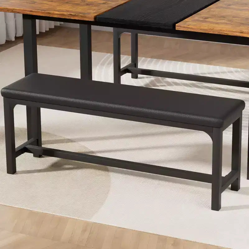 Ensemble table de cuisine extensible 3 pièces VECELO 63" avec bancs, salle à manger moderne pour 8/6/4 personnes, noir/marron/blanc