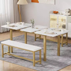 Ensemble table de cuisine extensible 3 pièces VECELO 63" avec bancs, salle à manger moderne pour 8/6/4 personnes, noir/marron/blanc