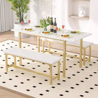 Ensemble table de cuisine extensible 3 pièces VECELO 63" avec bancs, salle à manger moderne pour 8/6/4 personnes, noir/marron/blanc