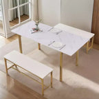 Ensemble table de cuisine extensible 3 pièces VECELO 63" avec bancs, salle à manger moderne pour 8/6/4 personnes, noir/marron/blanc