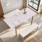 Ensemble table de cuisine extensible 3 pièces VECELO 63" avec bancs, salle à manger moderne pour 8/6/4 personnes, noir/marron/blanc