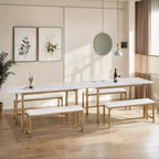 Ensemble table de cuisine extensible 3 pièces VECELO 63" avec bancs, salle à manger moderne pour 8/6/4 personnes, noir/marron/blanc