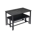Ensemble table de cuisine extensible 3 pièces VECELO 63" avec bancs, salle à manger moderne pour 8/6/4 personnes, noir/marron/blanc