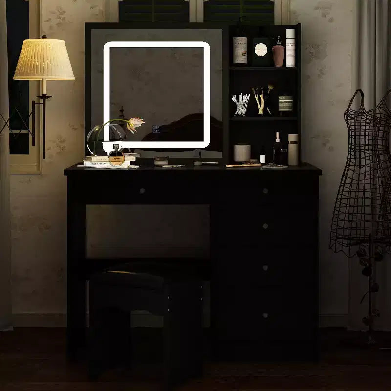 Famapy 39,4W Coiffeuse Miroir avec Tabouret et Tiroirs de Rangement