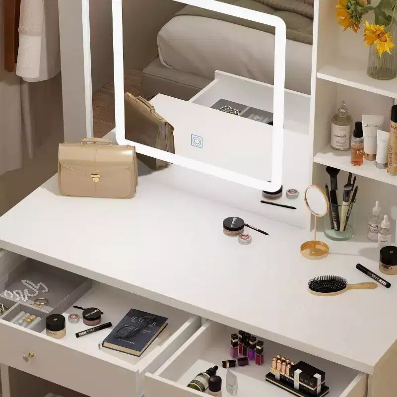 Famapy 39,4W Coiffeuse Miroir avec Tabouret et Tiroirs de Rangement