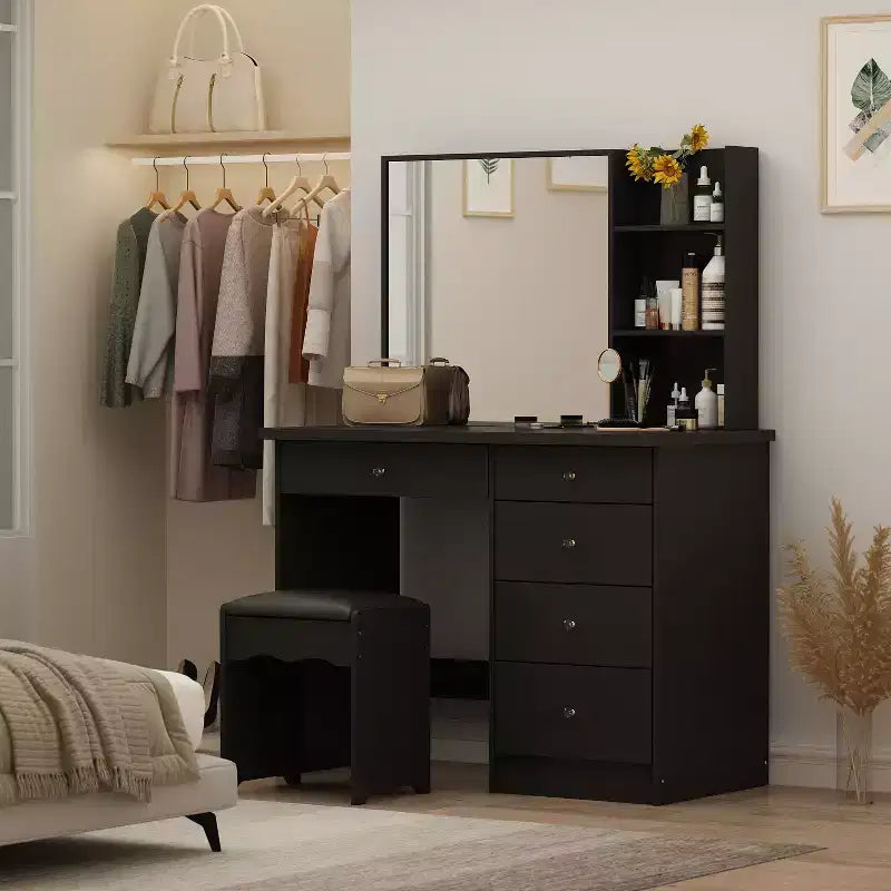 Famapy 39,4W Coiffeuse Miroir avec Tabouret et Tiroirs de Rangement