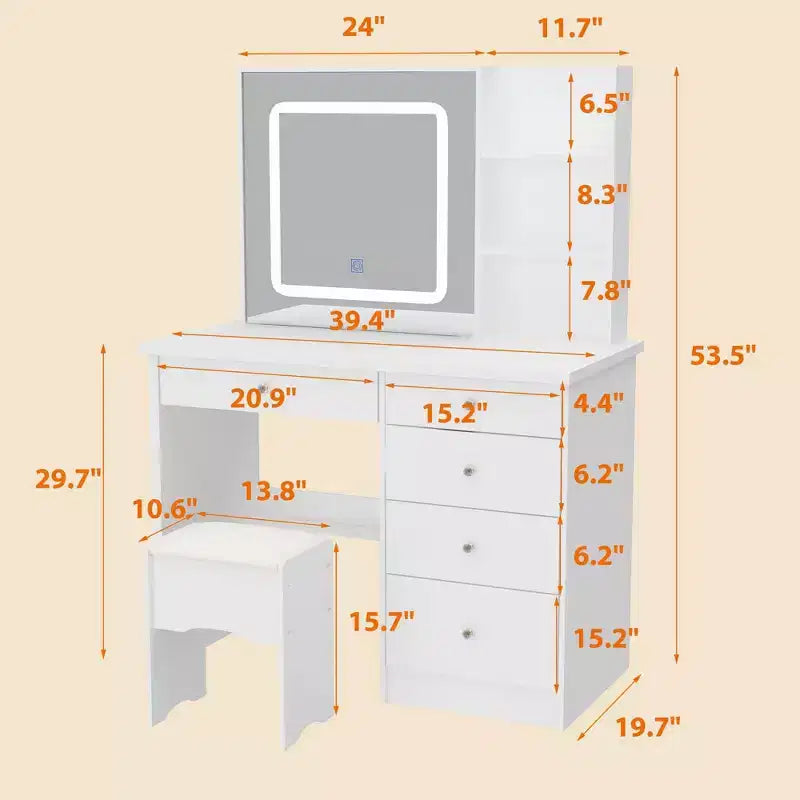 Famapy 39,4W Coiffeuse Miroir avec Tabouret et Tiroirs de Rangement