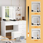 Famapy 39,4W Coiffeuse Miroir avec Tabouret et Tiroirs de Rangement