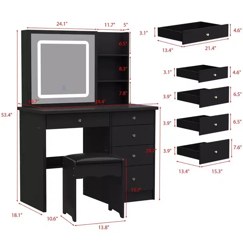 Famapy 39,4W Coiffeuse Miroir avec Tabouret et Tiroirs de Rangement