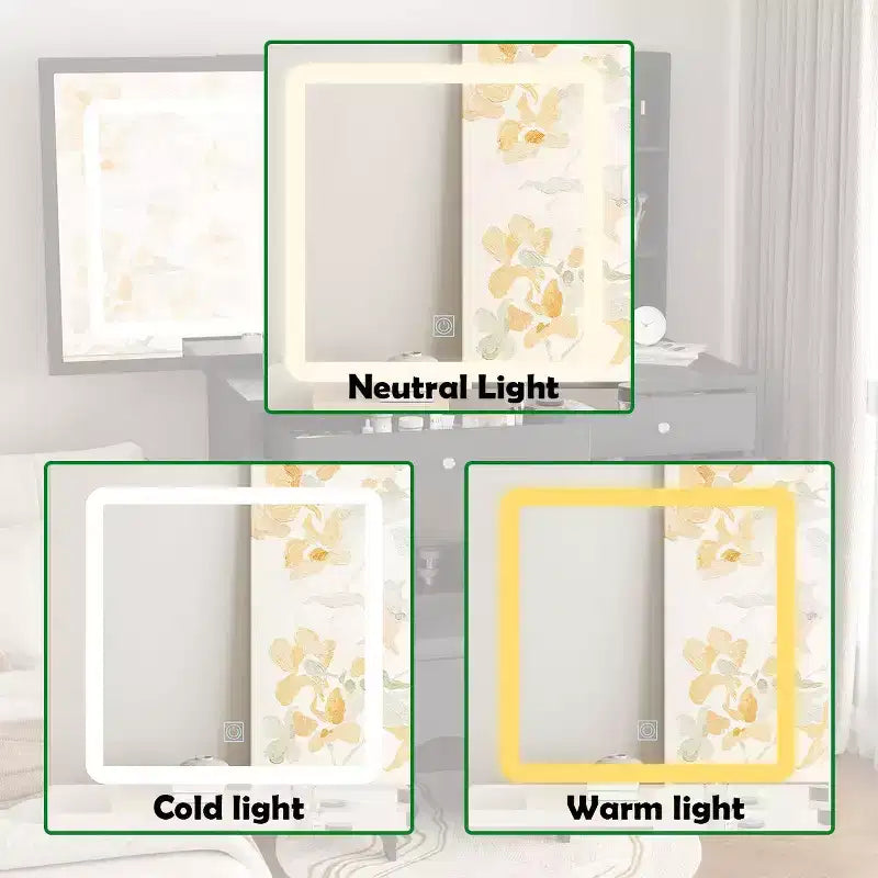 Famapy 39,4W Coiffeuse Miroir avec Tabouret et Tiroirs de Rangement