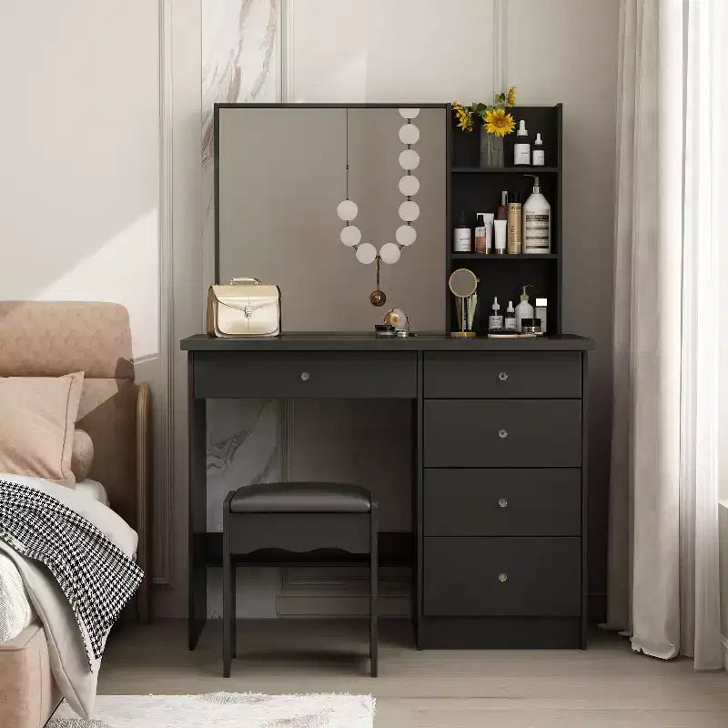 Famapy 39,4W Coiffeuse Miroir avec Tabouret et Tiroirs de Rangement
