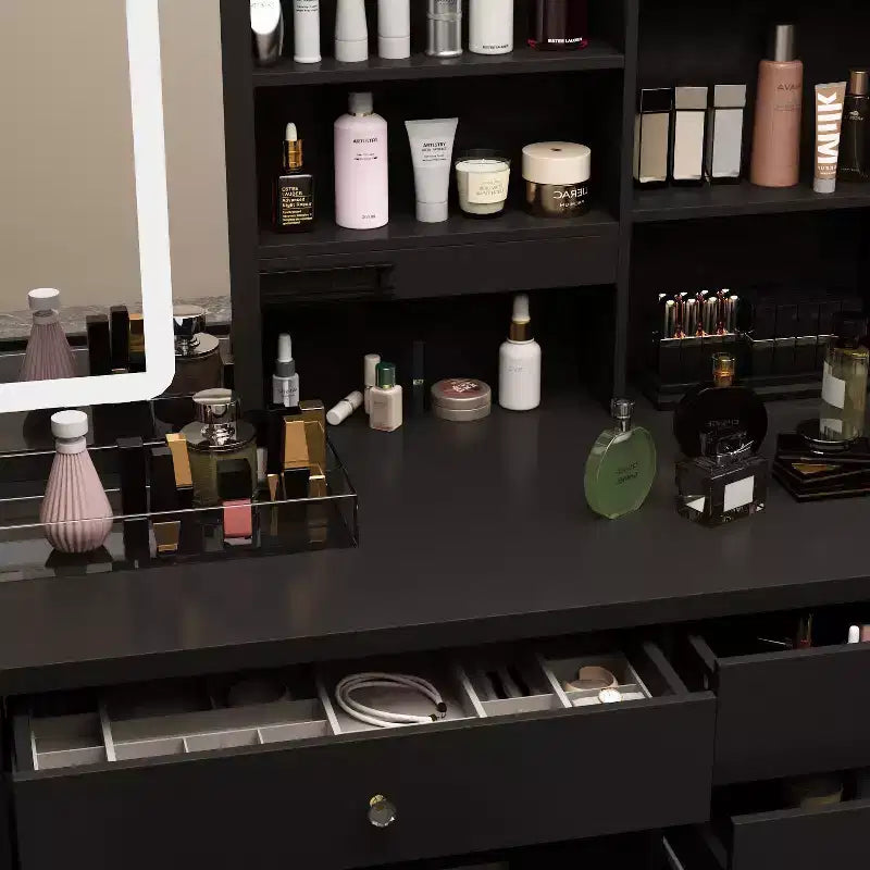 Famapy 39,4W Coiffeuse Miroir avec Tabouret et Tiroirs de Rangement