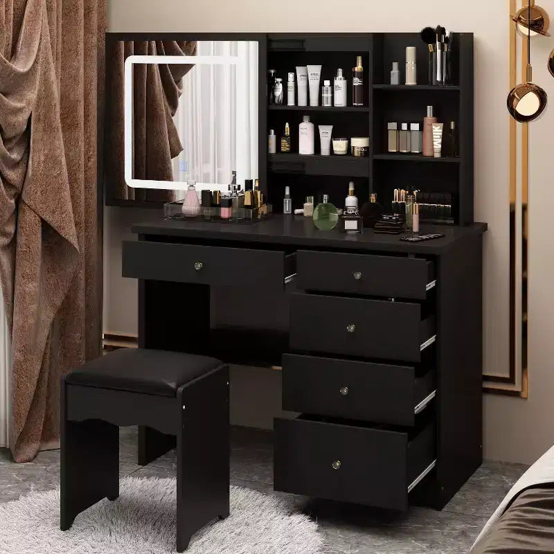 Famapy 39,4W Coiffeuse Miroir avec Tabouret et Tiroirs de Rangement