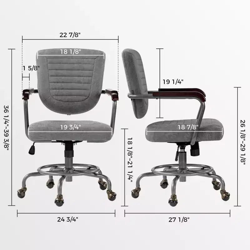 Cole, chaise de bureau en similicuir, 27,12 P x 24,75 L x 36,25-39,37 H, gris