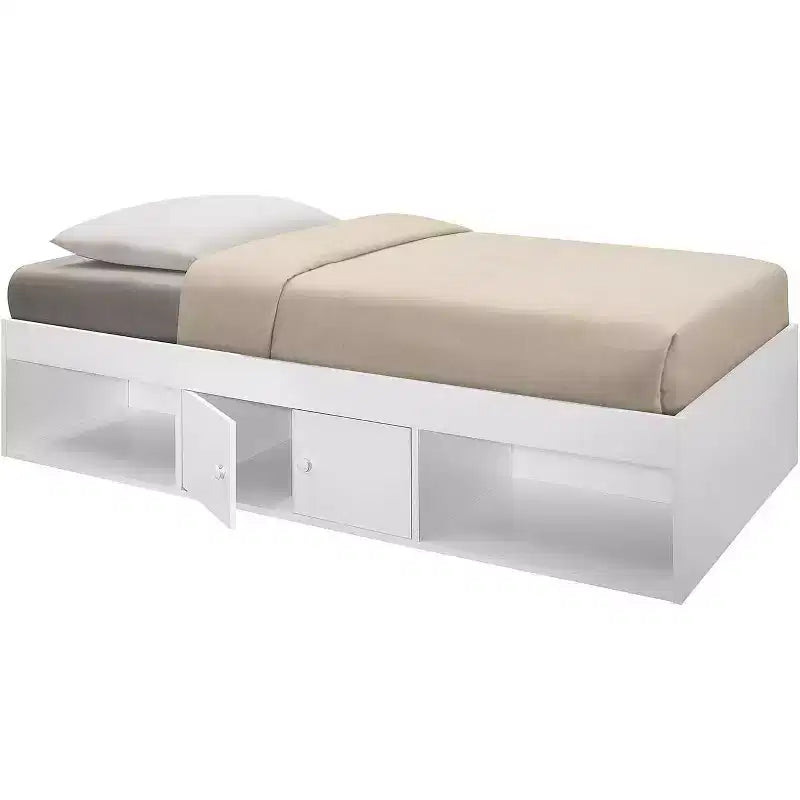 Lit plateforme double en bois avec rangement Kings Brand Furniture, blanc - Meuble de chambre durable et fonctionnel