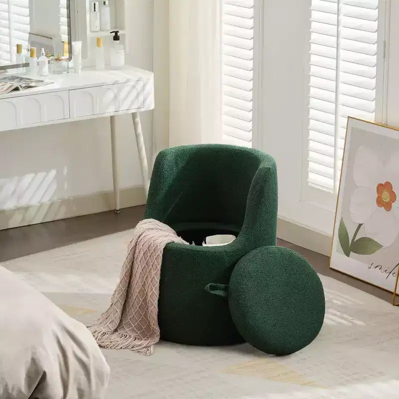 HYLEORY Pouf de maquillage avec rangement, tabouret de vanité rembourré avec dossier pliable, repose-pieds cylindrique moderne pour salon et chambre à coucher