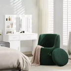 HYLEORY Pouf de maquillage avec rangement, tabouret de vanité rembourré avec dossier pliable, repose-pieds cylindrique moderne pour salon et chambre à coucher