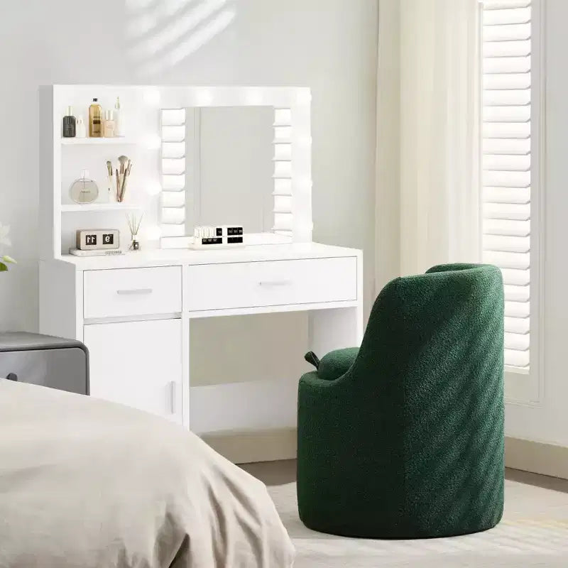 HYLEORY Pouf de maquillage avec rangement, tabouret de vanité rembourré avec dossier pliable, repose-pieds cylindrique moderne pour salon et chambre à coucher