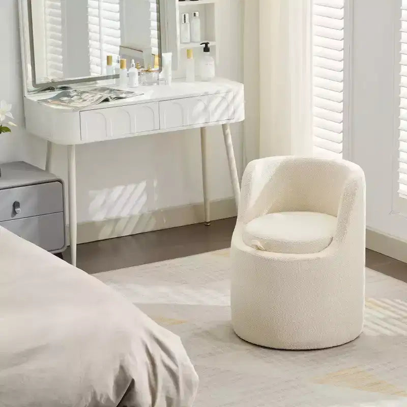 HYLEORY Pouf de maquillage avec rangement, tabouret de vanité rembourré avec dossier pliable, repose-pieds cylindrique moderne pour salon et chambre à coucher