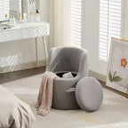 HYLEORY Pouf de maquillage avec rangement, tabouret de vanité rembourré avec dossier pliable, repose-pieds cylindrique moderne pour salon et chambre à coucher
