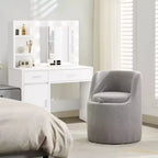 HYLEORY Pouf de maquillage avec rangement, tabouret de vanité rembourré avec dossier pliable, repose-pieds cylindrique moderne pour salon et chambre à coucher