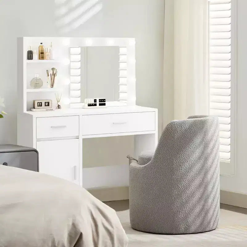 HYLEORY Pouf de maquillage avec rangement, tabouret de vanité rembourré avec dossier pliable, repose-pieds cylindrique moderne pour salon et chambre à coucher