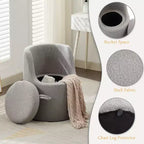 HYLEORY Pouf de maquillage avec rangement, tabouret de vanité rembourré avec dossier pliable, repose-pieds cylindrique moderne pour salon et chambre à coucher