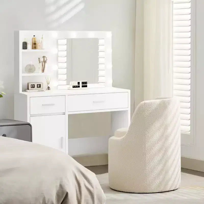 HYLEORY Pouf de maquillage avec rangement, tabouret de vanité rembourré avec dossier pliable, repose-pieds cylindrique moderne pour salon et chambre à coucher