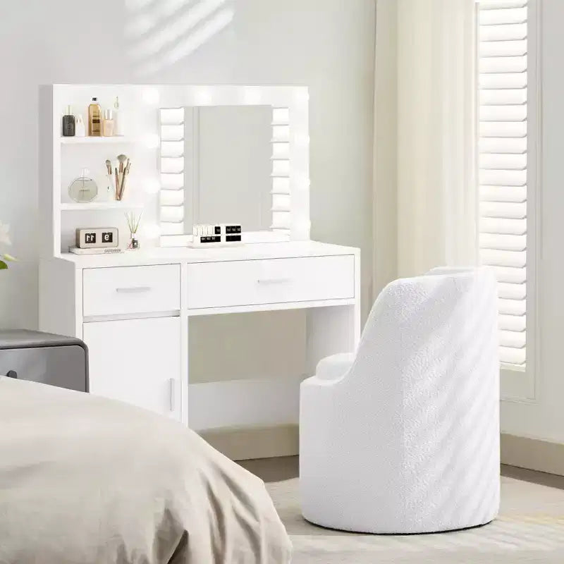 HYLEORY Pouf de maquillage avec rangement, tabouret de vanité rembourré avec dossier pliable, repose-pieds cylindrique moderne pour salon et chambre à coucher