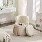 HYLEORY Pouf de maquillage avec rangement, tabouret de vanité rembourré avec dossier pliable, repose-pieds cylindrique moderne pour salon et chambre à coucher