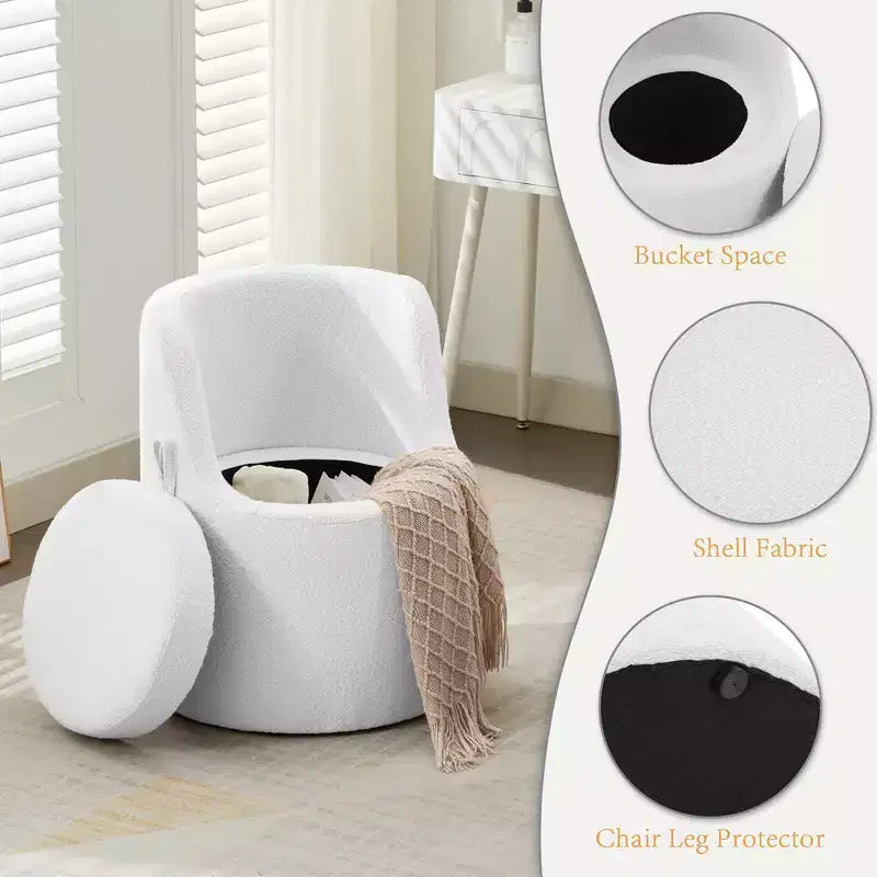 HYLEORY Pouf de maquillage avec rangement, tabouret de vanité rembourré avec dossier pliable, repose-pieds cylindrique moderne pour salon et chambre à coucher