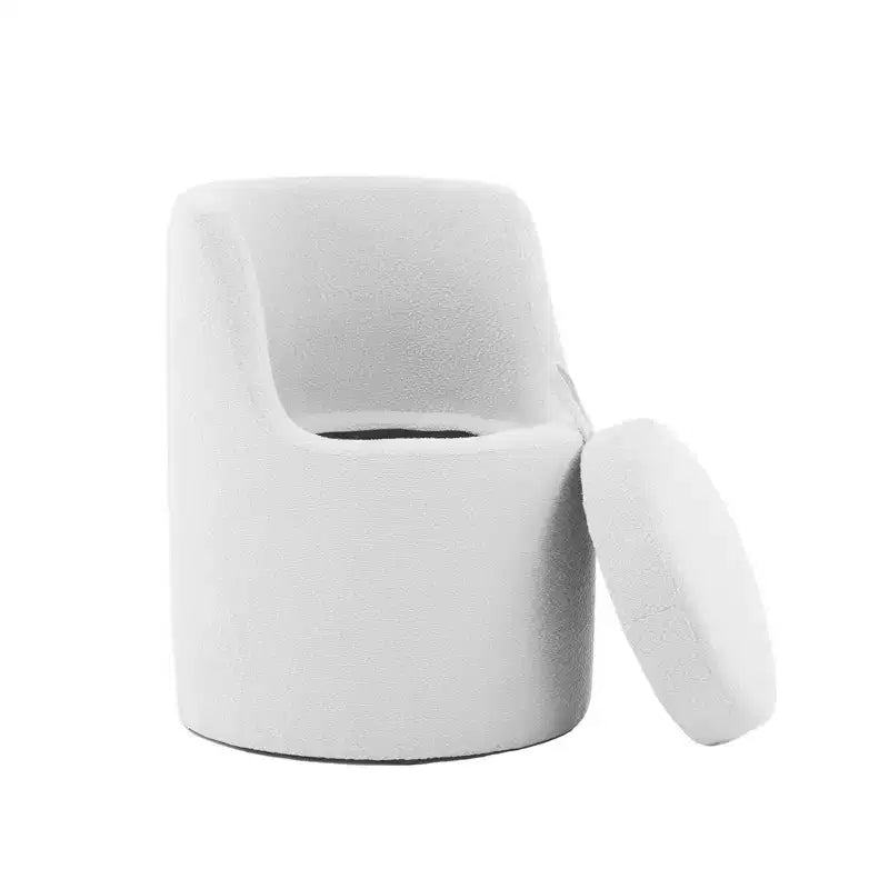 HYLEORY Pouf de maquillage avec rangement, tabouret de vanité rembourré avec dossier pliable, repose-pieds cylindrique moderne pour salon et chambre à coucher