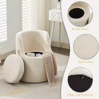 HYLEORY Pouf de maquillage avec rangement, tabouret de vanité rembourré avec dossier pliable, repose-pieds cylindrique moderne pour salon et chambre à coucher